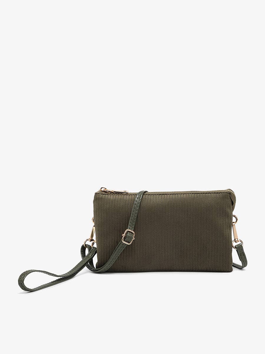 M013CRDY Riley Corduroy 3 Compartment Crossbody/Wristlet: Olive (9089761935611)