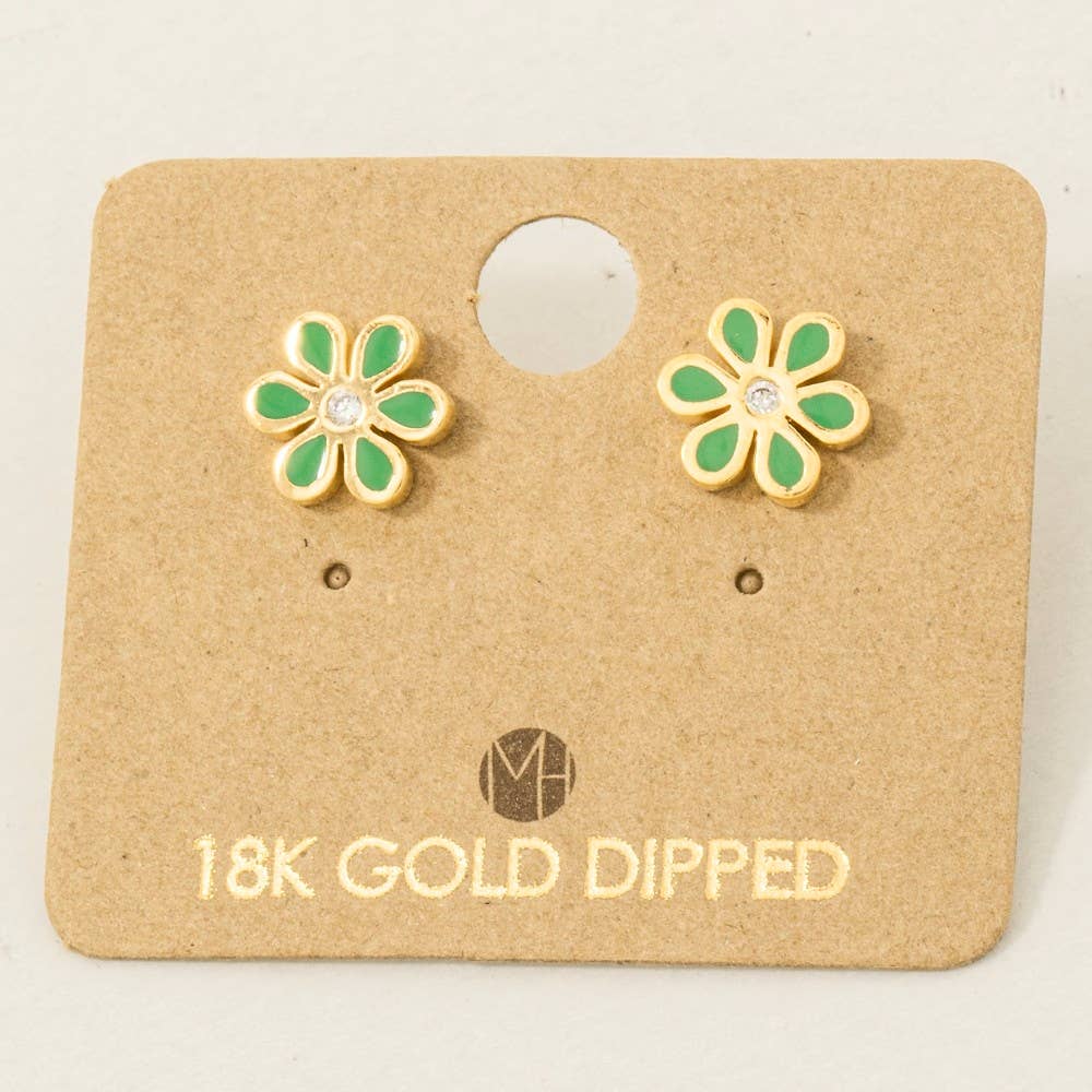 Gold Dipped Enamel Flower Stud Earrings: MI (9090434334971)