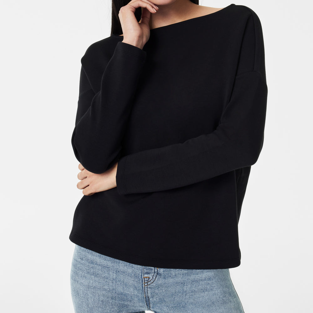 Airessentials Boat Neck Top in Very Black (8876671172859)