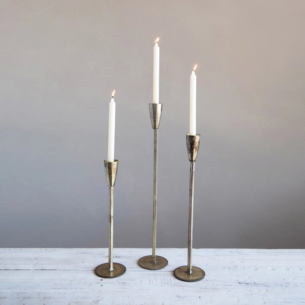 Antique Metal Taper Candle Holders, Set of 3 (8759166927099)