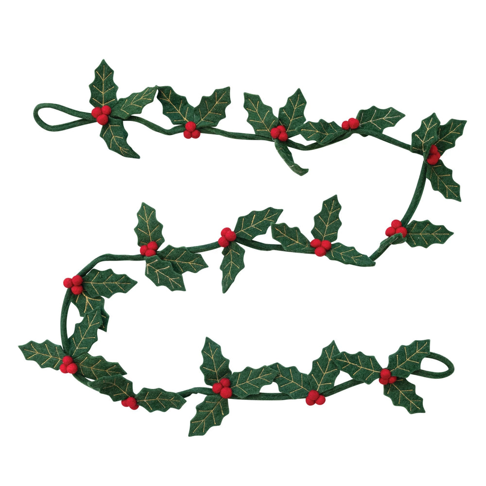 Handmade Holly Leaves + Berries Garland (8760575787259)