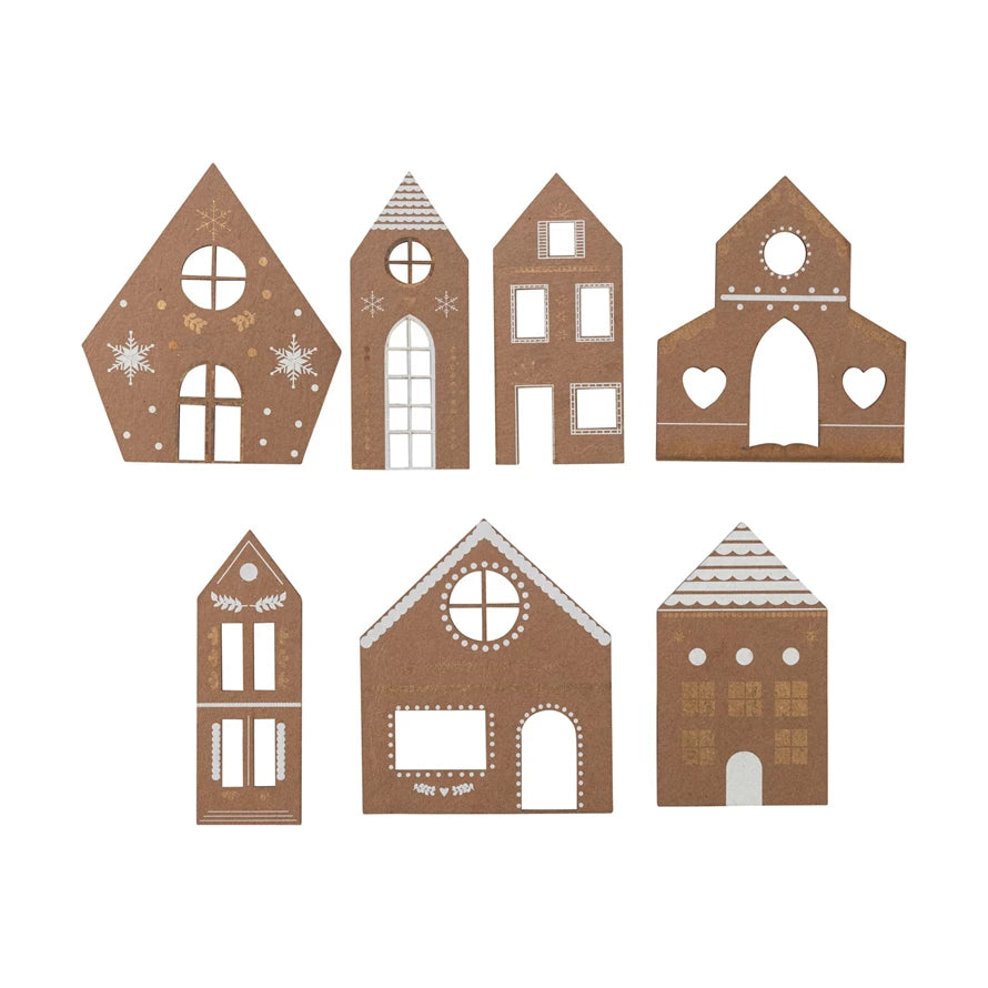 S/7 5"L - 6"H Cardboard Gingerbread House Village (9085483974907)