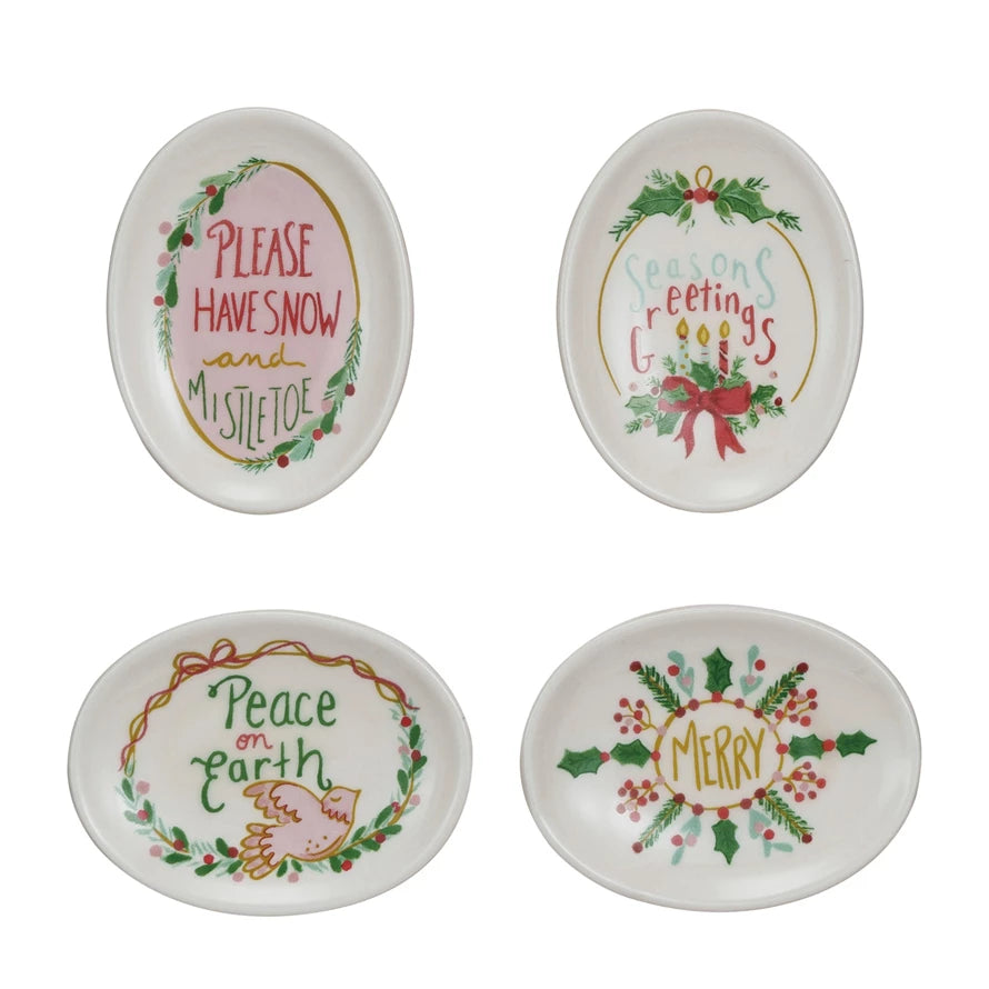 3"L x 2"W Stoneware Dish w Holiday Saying, 4 Styles (9085484531963)