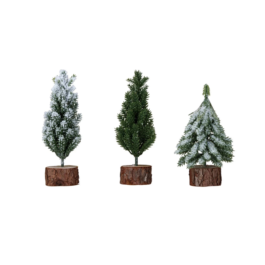 3" Round x 5-3/4"H Faux Fir Tree w/ Wood Base, 3 Styles (9085485121787)