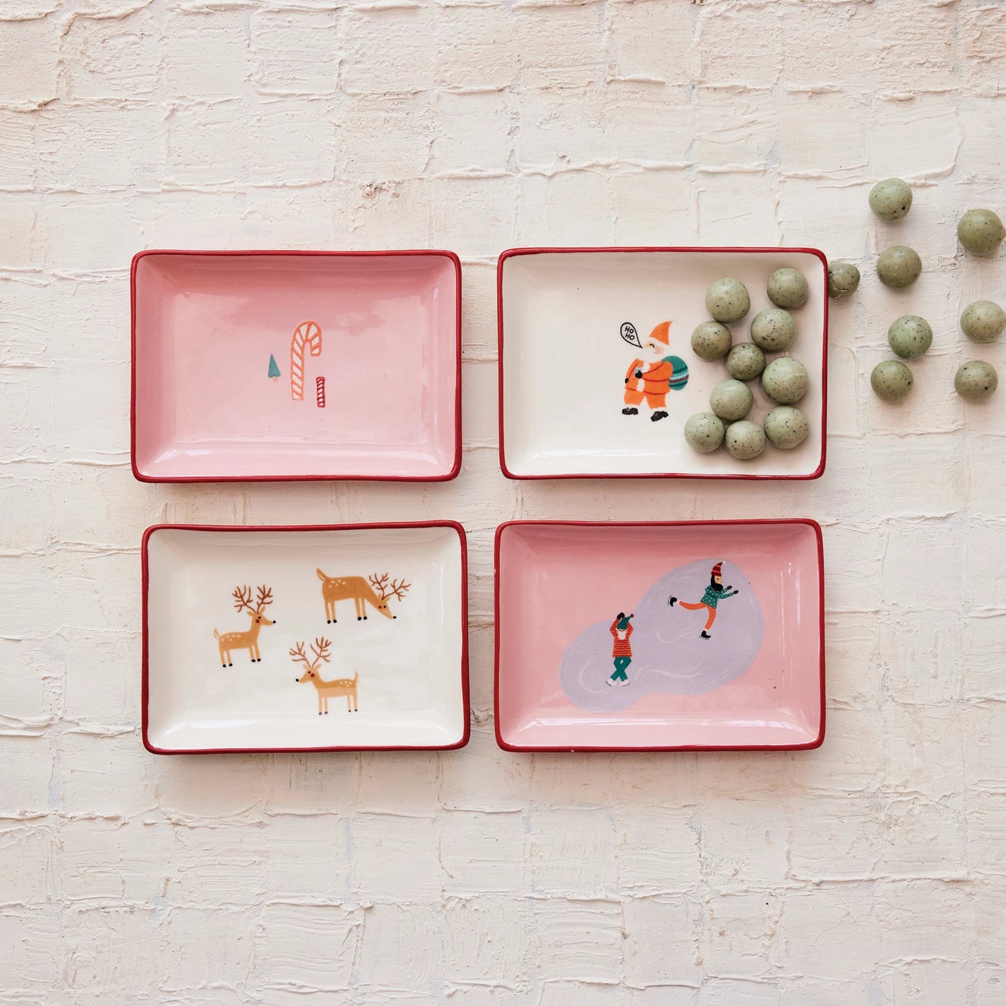 Stoneware Dish with North Pole Pattern & Red Rim, 4 Styles (9097482764539)