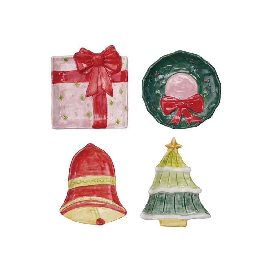 Hand-Painted Stoneware Holiday Icon Shaped Dish, 4 Styles (9097495904507)