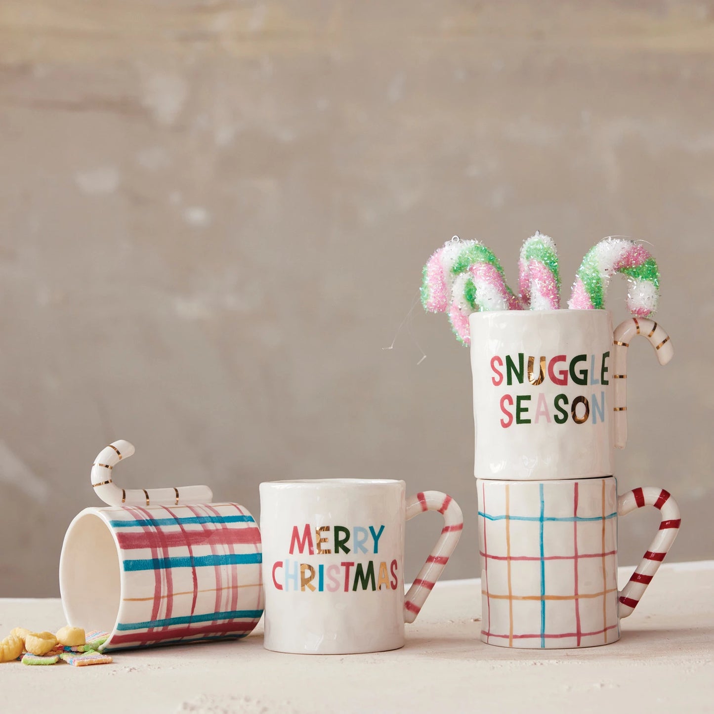 16 oz. Stoneware Mug with Candy Cane Handle, 4 Styles (9097504325883)