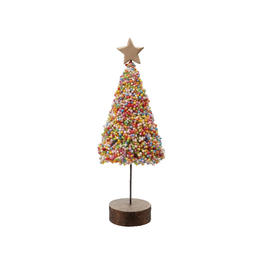 3" Rd x 8-1/2"H Foam & Resin Tree w Wood Base & Star (9085487808763)