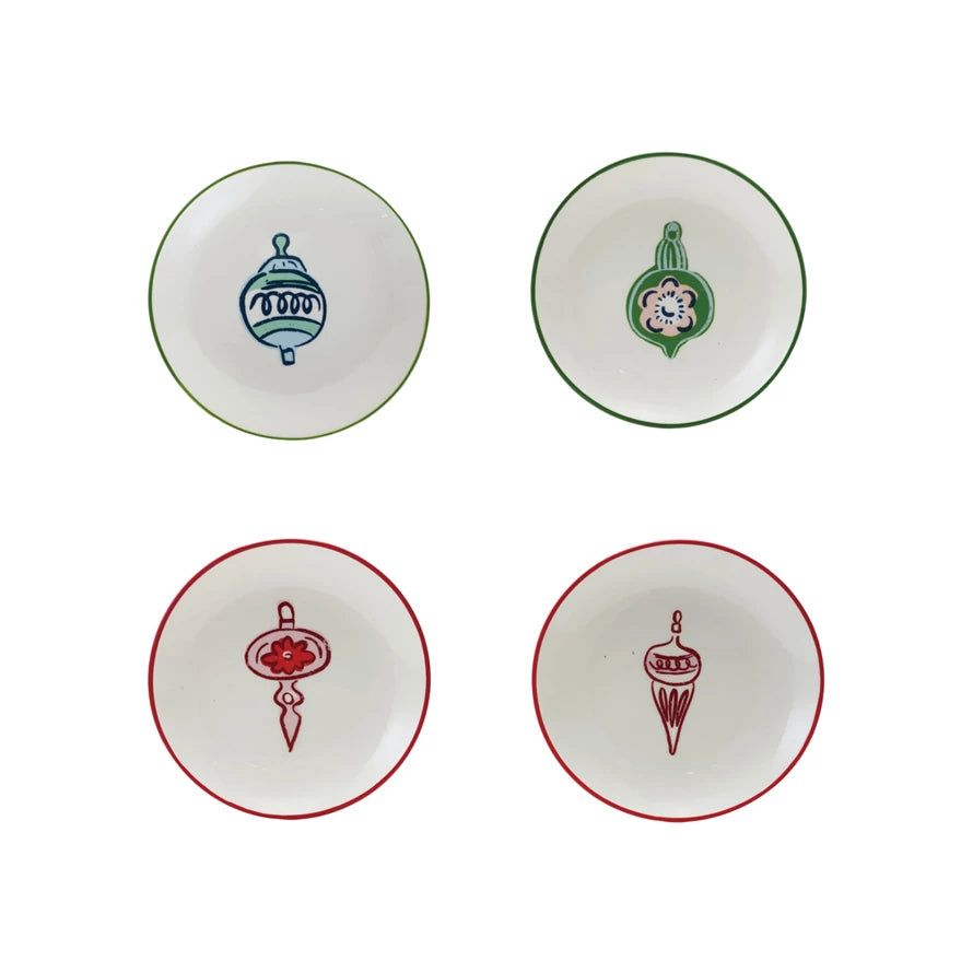 Stoneware Plate with Wax Relief Ornament & Colored Rim, 4 Styles (9097496920315)