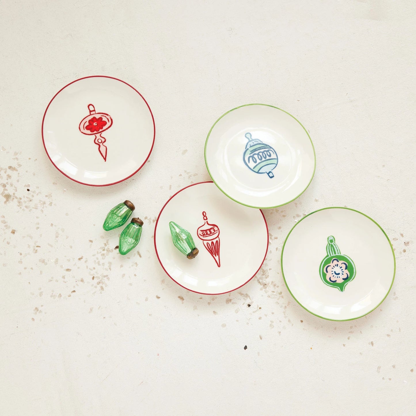 Stoneware Plate with Wax Relief Ornament & Colored Rim, 4 Styles (9097496920315)