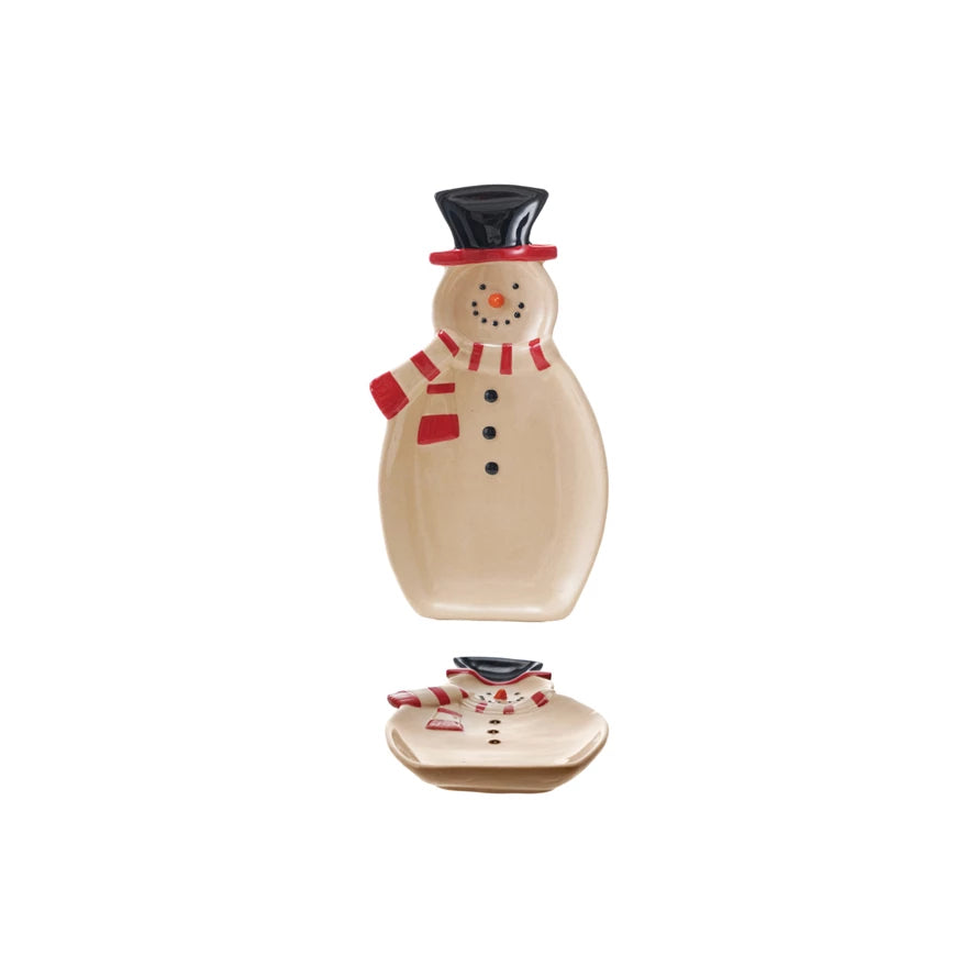 8-1/4"L x 4-1/4"W Hand-Painted Stoneware Snowman Shaped Platter (9097487810811)