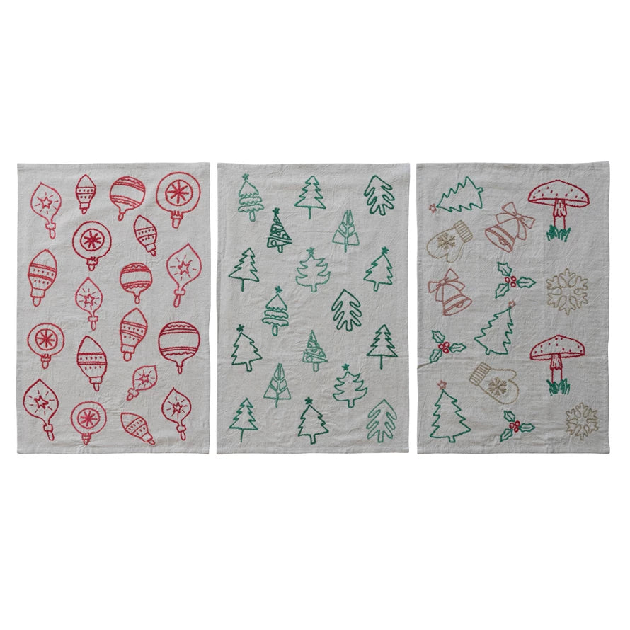 Embroidered Woven Cotton & Linen Tea Towel, 3 Styles (9097505538299)
