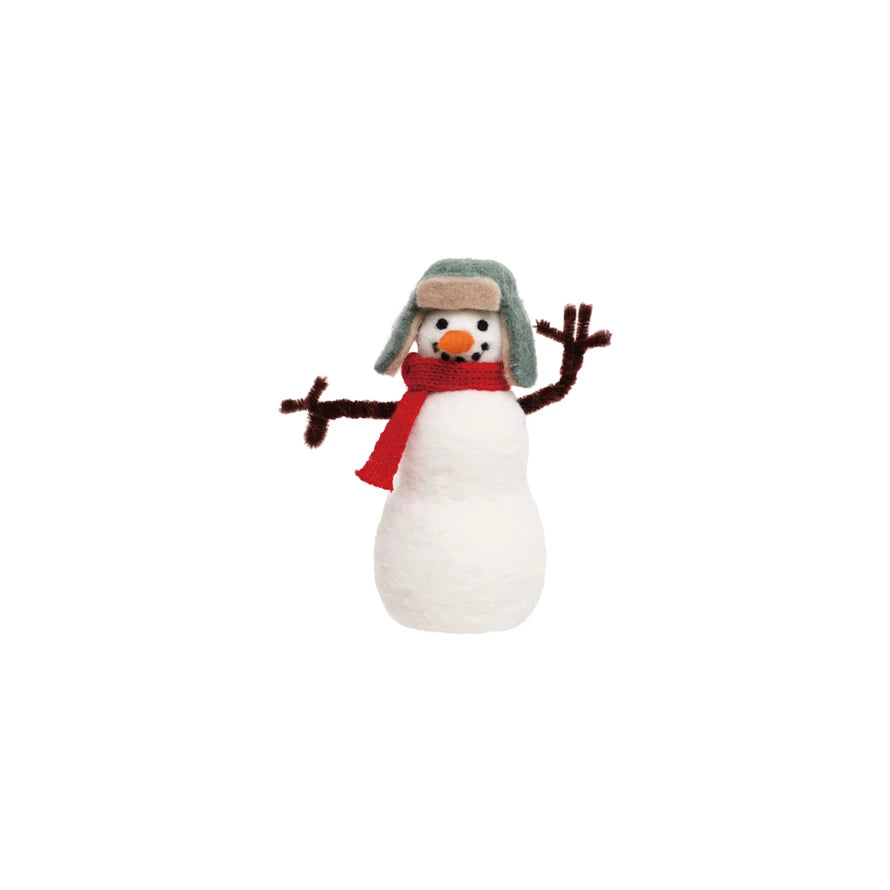 Handmade Fabric & Wool Felt Snowman with Hat (9097488662779)