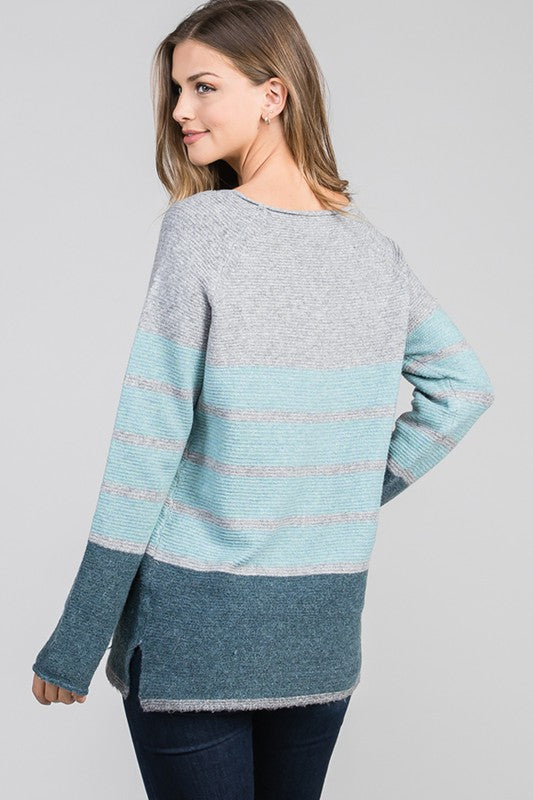 Here You Come Again Blue Color Blocked Sweater (5990732628128)