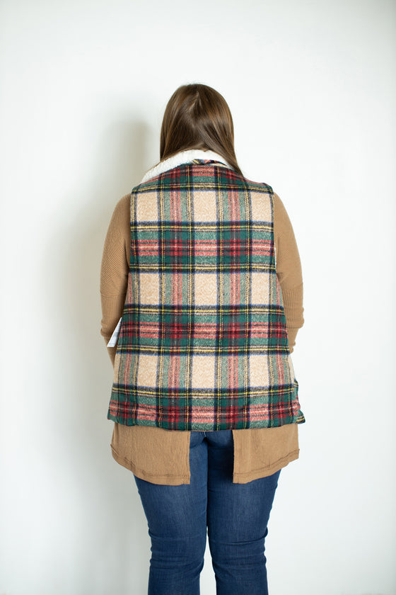 Cheery & Bright Plaid Faux Fur Vest (5806507950240)