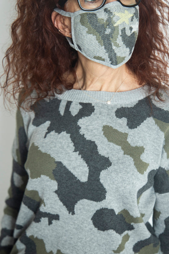 Wild at Heart Camo Sweater in Grey/Olive (5892916215968)