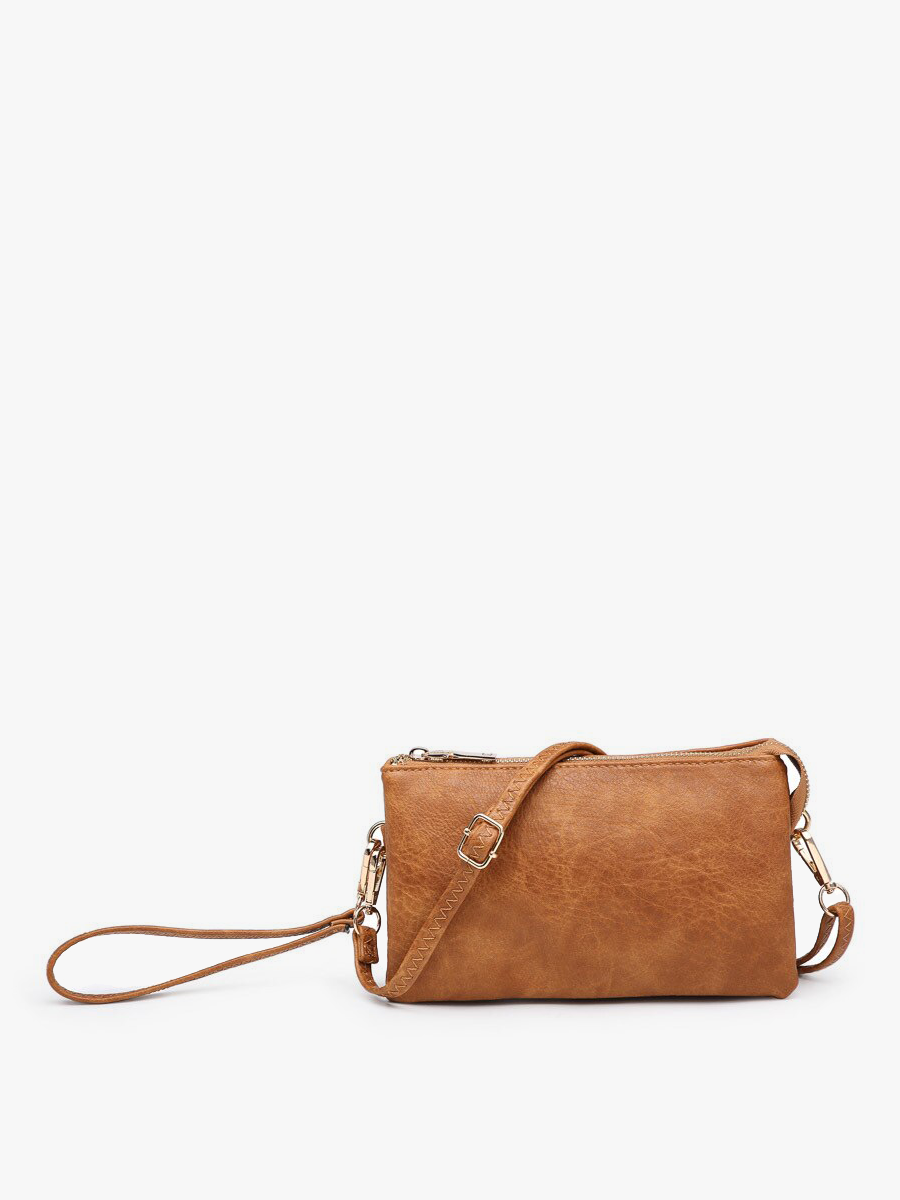 M013 Riley Monogrammable 3 Compartment Crossbody/Wristlet: Saddle (8277037351163)
