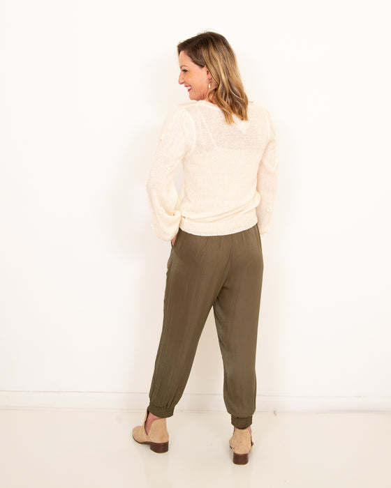 It's Hammer Time Satin Joggers in Olive (6011634352288)