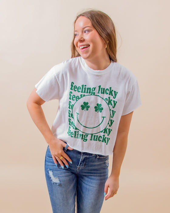 Feeling Lucky Cropped Tee in White (8064979009787)