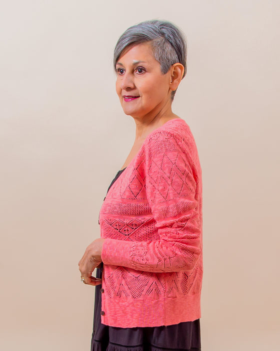 Light Up The Room Cardi in Coral (8063074238715)