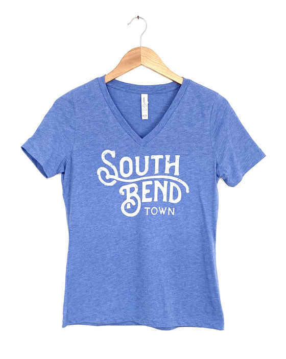 South Bend Town Blue Tri Blend Relaxed V-Neck Women's Tee (6010295222432)