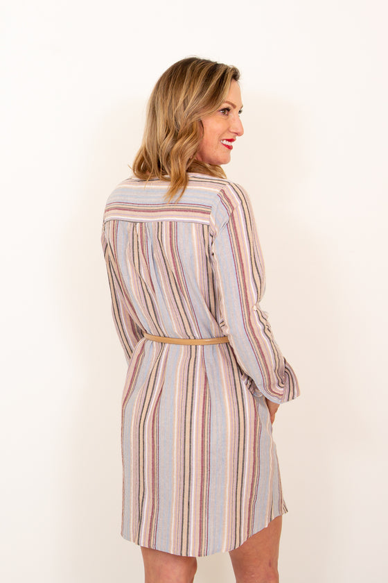 See You Again Striped Shirt Dress in Taupe (6011128578208)