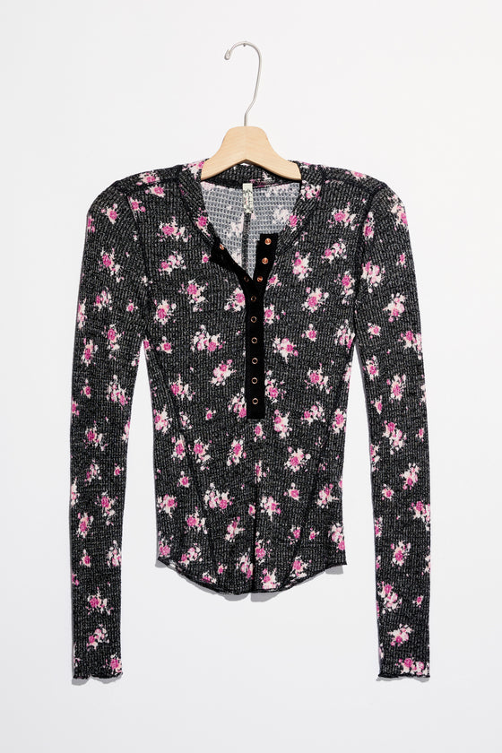 Free People One of the Girls Marled Black Floral Top (5768926494880)