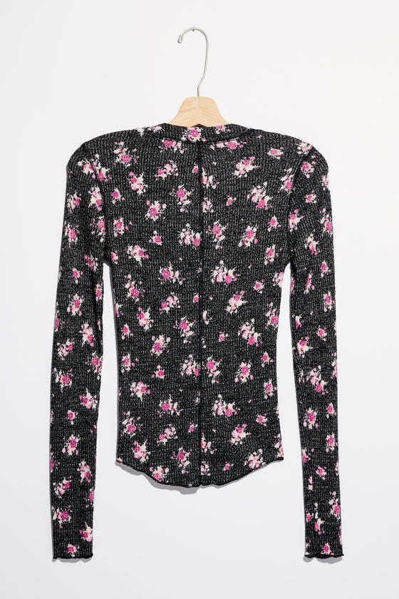 Free People One of the Girls Marled Black Floral Top (5768926494880)