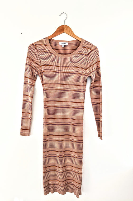 Body Language Tan Striped Sweater Dress (5790078763168)