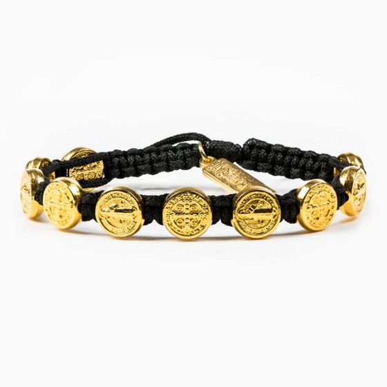 Black Benedictine Blessing Bracelet - 10 Gold Medals (5742674444448)